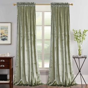 sea foam light green velvet curtains, 2 panels